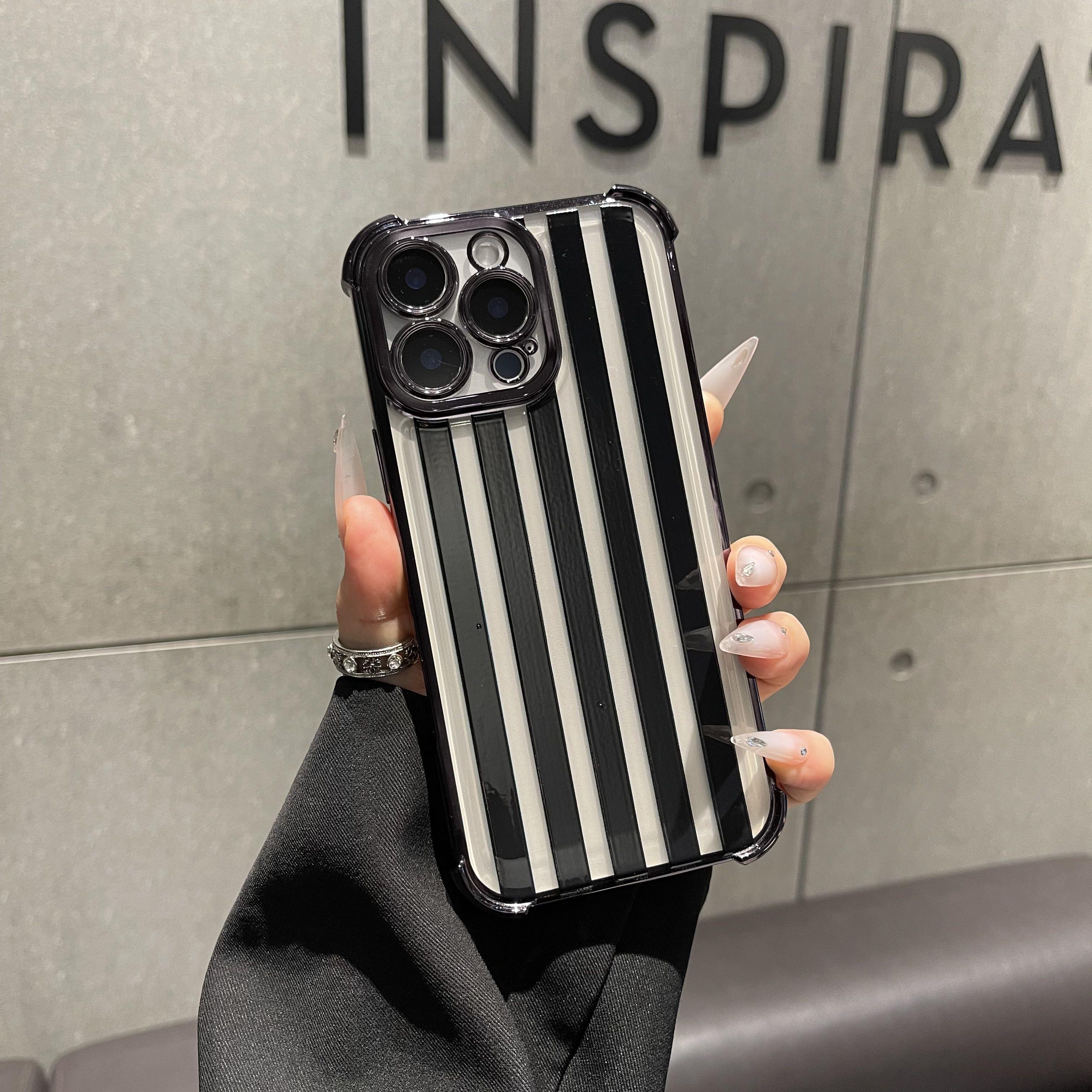 Black checkered four-corner drop-proof TPU phone case for iPhone  17 Air 16Pro Max 15 14Plus 13 12 11 XR XS Simple and stylish camera protection Shockproof Anti-Drop Shockproof Drop Protection Durable Phone Case