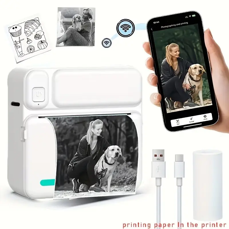 Portable Wireless Thermal Photo Printer, Ideal for Work, Study, Daily Use, Prints Photos, Text, Documents, Perfect Gift for Holidays