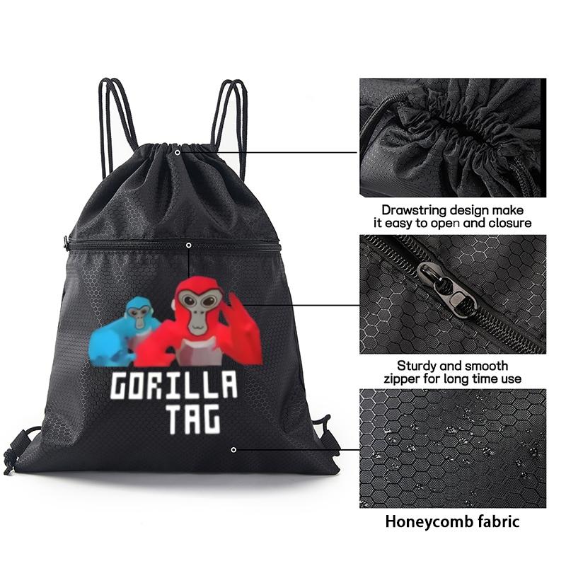 Gorilla Tag Game Characters Print Drawstring Backpack Outdoor Sport Gym Bag Lightweight for Teens Youth Students Unisex Suitable for School Travel Hiking Daily Use Perfect Gift for Christmas Birthday Graduation and Spec