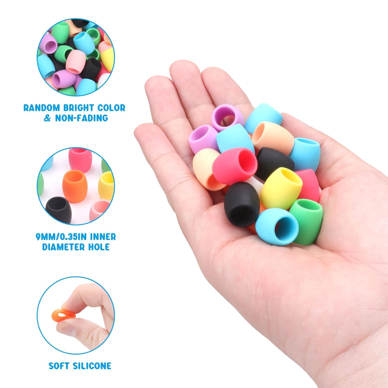 50 Big Hair Beads for Girls, Diameter 9mm Colorful Soft Rubber Hair Beads for Braids for Daughter Women, 2 Plastic Quick Beaders for Hair Braids, 50 Elastic Rubber Bands 50 Big Hair Beads for Girls, Diameter 9mm Colorful Soft Rubber Hair Beads for Braids for Daughter Women, 2 Plastic Quick Beaders for Hair Braids, 50 Elastic Rubber Bands