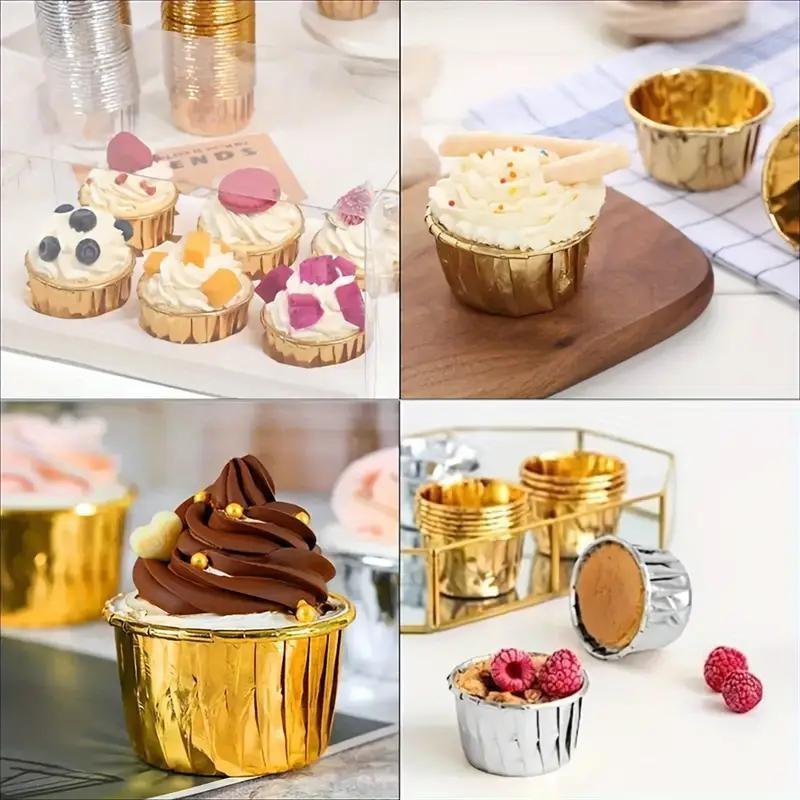 50 Round Cupcake and Muffin Baking Molds, Heat Resistant Aluminum Foil Cups, Bakeware, Perfect for Weddings, Holidays, Parties