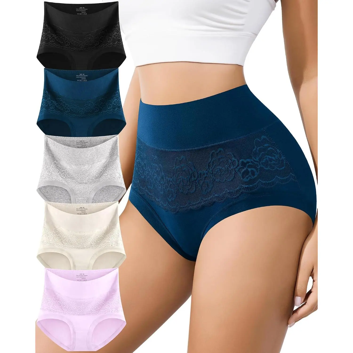 Tummy Control Underwear Womens High Waisted Tagless Postpartum Panties Soft Full Coverage Boyshorts Briefs 5 Pack