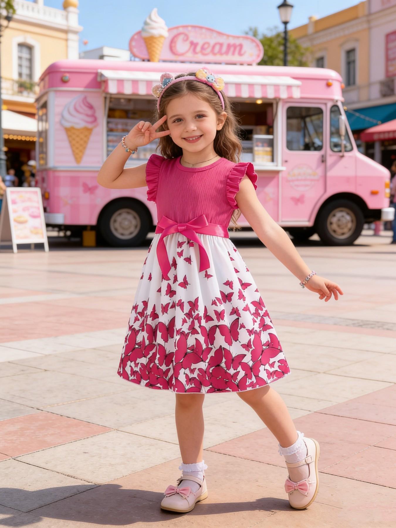 Toddler Outdoor Dress, Cute Butterfly Print, Ideal for Picnics & Trips