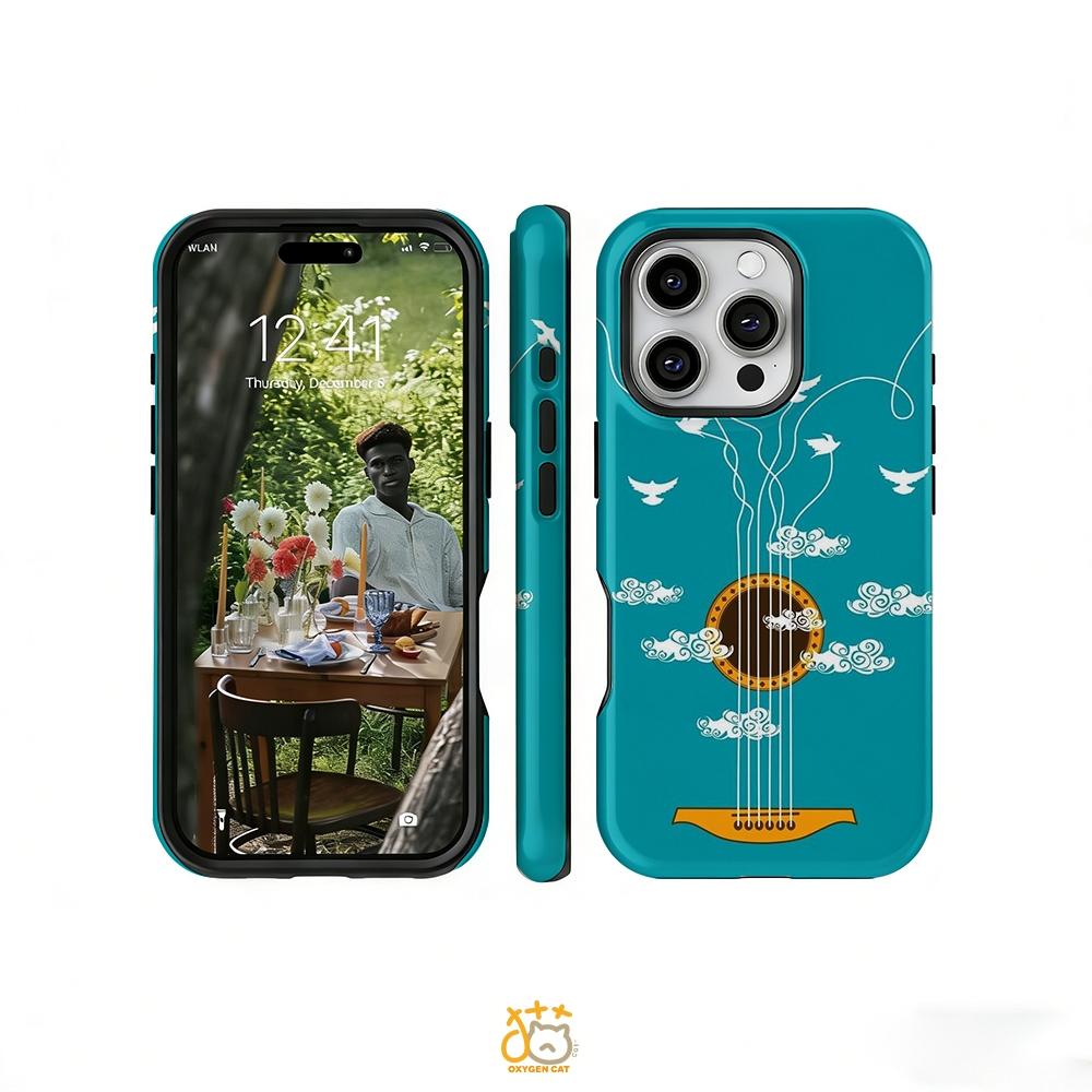 A stylish double-layered protective phone case with guitar string, bird, and cloud patterns, suitable for iPhone 17-11 series. A perfect gift for yourself and your friends.