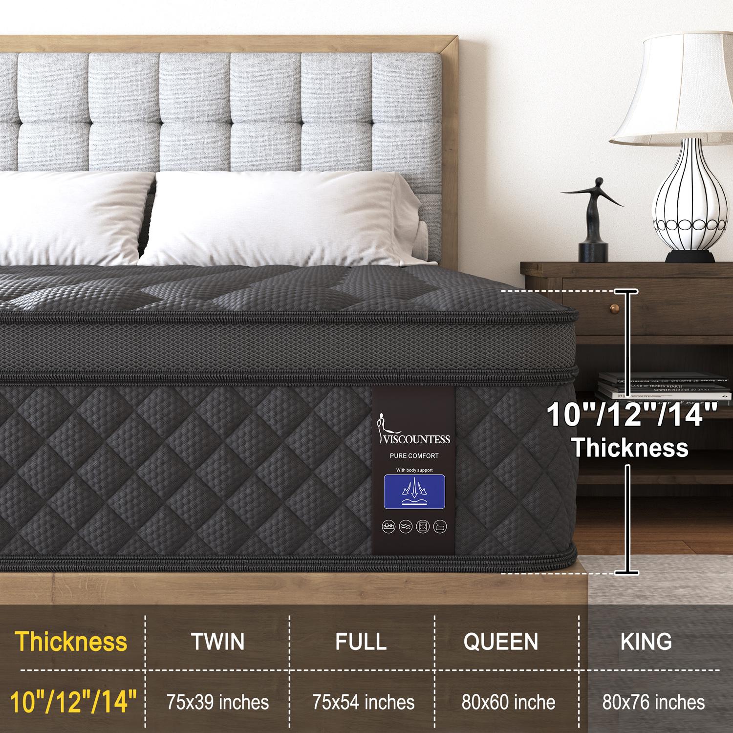 10"12"14" Twin Full Queen King Size Mattress in a Box Hybrid Spring Gel Memory Foam,  Euro Top Medium Firm Ergonomic Mattresses for Motion Isolation, Edge Support, 100 Night Trial