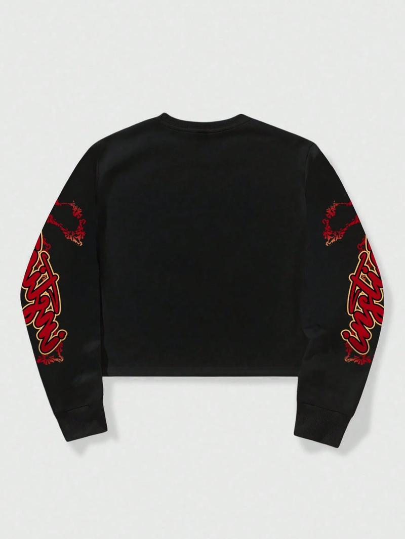 Unisex Streetwear Angel Print Design Sweatshirt, Loose-fitting Casual Long Sleeve Crewneck for Fall & Winter Fashion