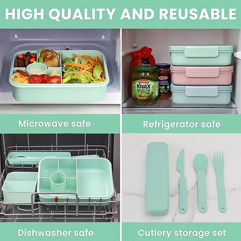 Bugucat Leak-Proof Bento Lunch Box 1300ML with 6 Compartments, Kids & Adult Bento Box with Cutlery, Dishwasher & Microwave Safe, High-Quality PP Material, 22x15x5.5 cm, Ideal for School, Kindergarten, Office