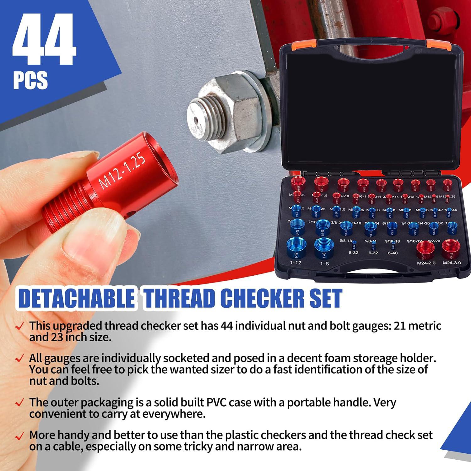 44pcs Thread Checker Set, Independent Packaging, Ideal for Complex & Narrow Spaces, DIY Measurement Tool Kit, Hardware