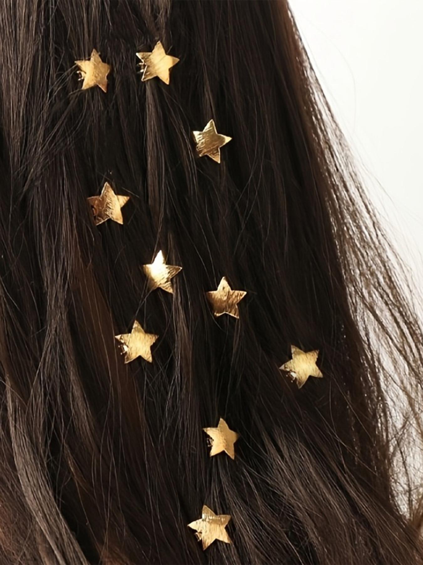 10pcs Star Braided Hair Clips, Metal Pull-Through Bean Clip, Unique Fashion Hair Accessories, Stylish and Trendy Design