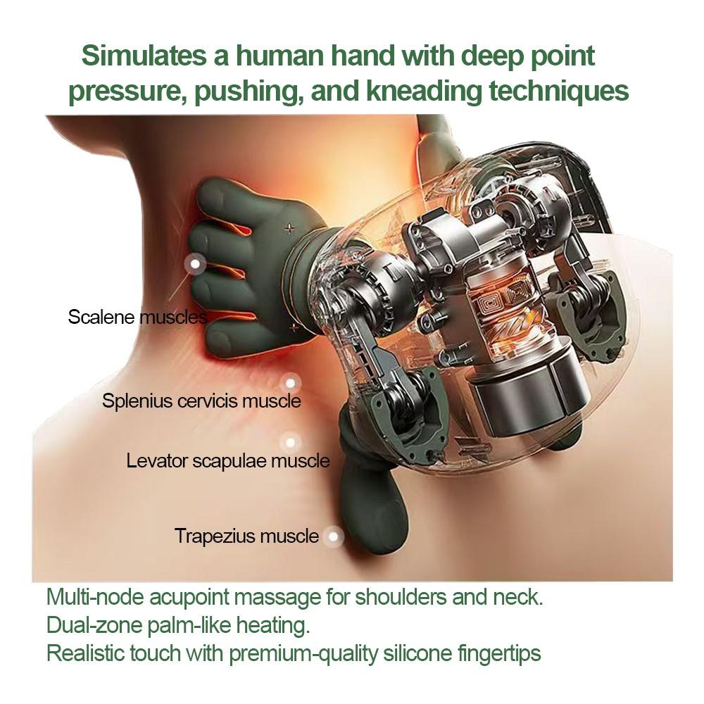 Bionic Heating Massager, Electric Acupressure Master for Shoulders and Neck Wireless Portable Design, Electric Deep-Tissue 3D Kneading Massage Pillow Featuring 3-Speed Adjustment Perfect Halloween or Christmas Gift for Loved Ones, Friends and Elders