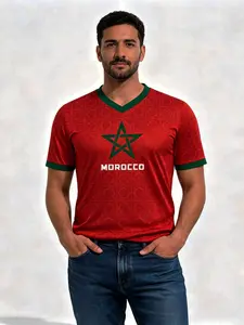 Morocco Football Sports Wear 2026 New Arrival, Quick-Dry Fabric Soccer Jersey, Short Sleeve Training T-Shirt, Casual All-Season Tee