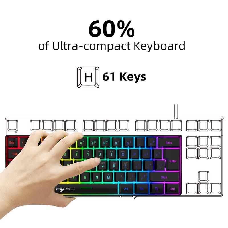 Gaming Keyboard & Mouse Combo - 61 Keys, Compact RGB Wired Keyboard Mouse, Ergonomic Design RGB Backlight Keyboard for PS4, Xbox, PC, Laptop, Mac, Mini, Keyboard