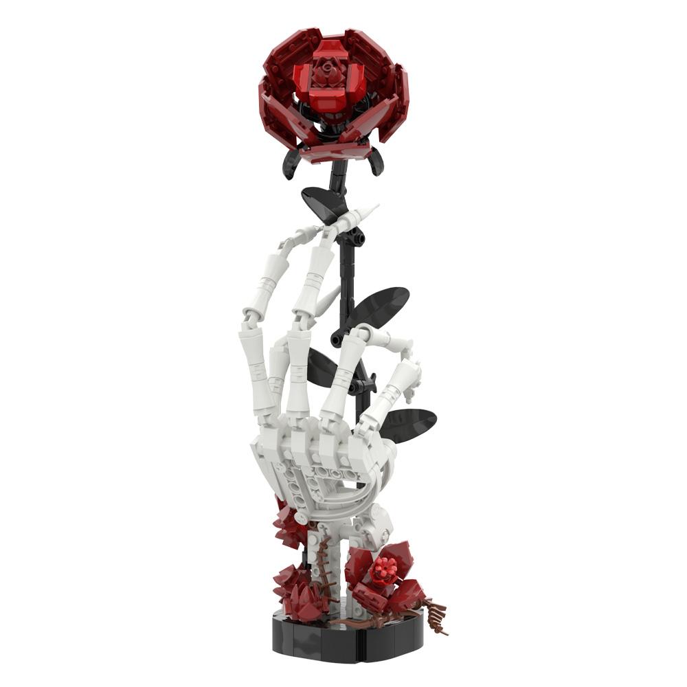 350PCS+ Dark Gothic Skeleton Hand With Rose Building Blocks  Bricks Set Horror Valentine Gift Black Romantic Home Decoration