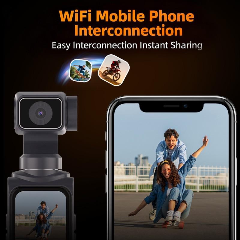 Ourlife At-M105 Camera with 32GB Memory Card, 1 Inch Cmos 4K Video, Three-Axis Gimbal Stabilizer, Fast Focus, Face Recognition, Portable Camcorder