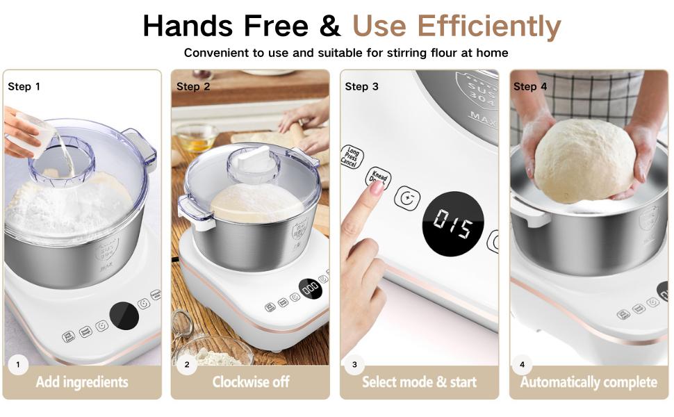 Electric Dough Maker With Ferment Function, White 7L7.3QT Dough Mixer Machine With 304 Stainless Steel Bowl, Microcomputer Timing, Kitchen Stand Mixers, Household Flour Kneading Machine