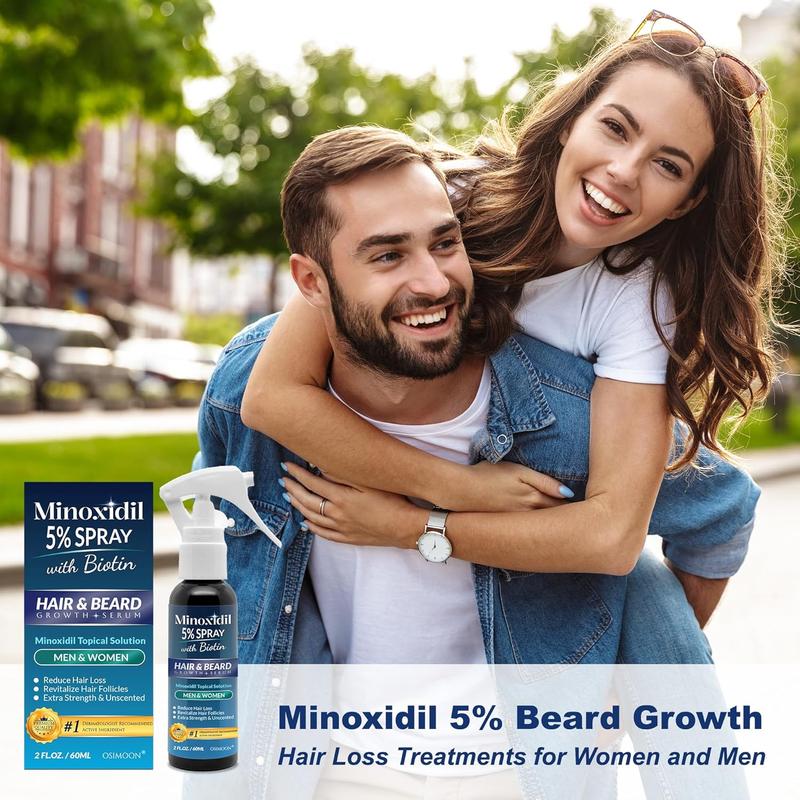 1 /2/3Bottles｜Osimoon 5% Minoxidil with Biotin Hair & Beard Growth Spray｜Extra Strength Hair Loss Treatment·Improve Thinning & Fragile Hair｜For Men & Women·Scalp - Safe·Hair Growth Essential