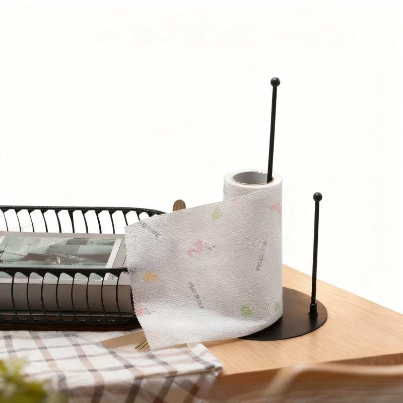 Kitchen Paper Towel Holder - Vertical Countertop Storage Rack, Space-Saving Design, Sturdy Iron Frame and Natural Bamboo Shelf, Suitable for Paper Towels, Hand Towels, Oil Absorbing Towels - Modern Kitchen Countertop Organizer