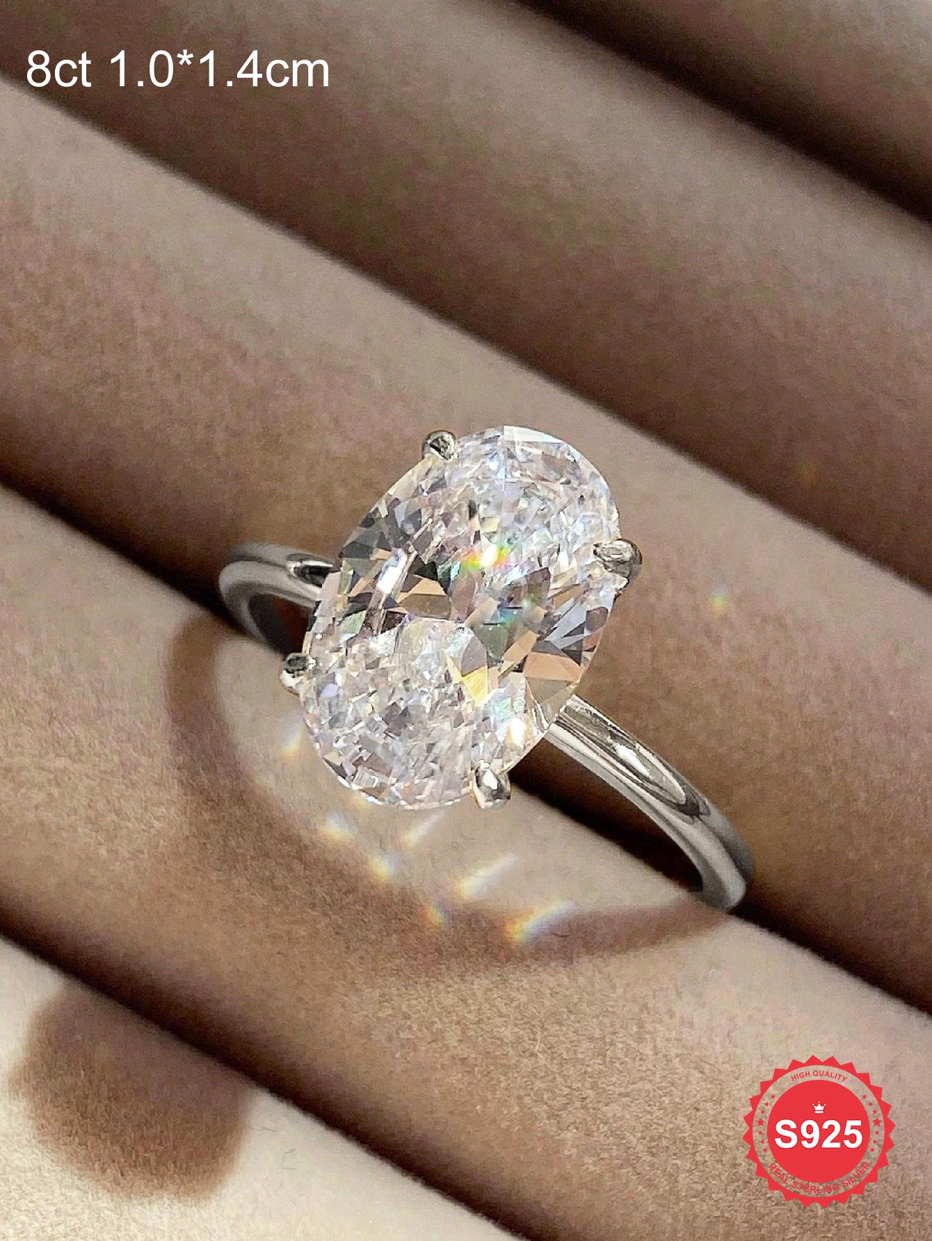 S925 Sterling Silver Fashionable Oval Shaped Artificial Zircon Ring, Elegant Jewelry for Women, Trendy All-match & Exquisite Jewelry for Birthday Gift