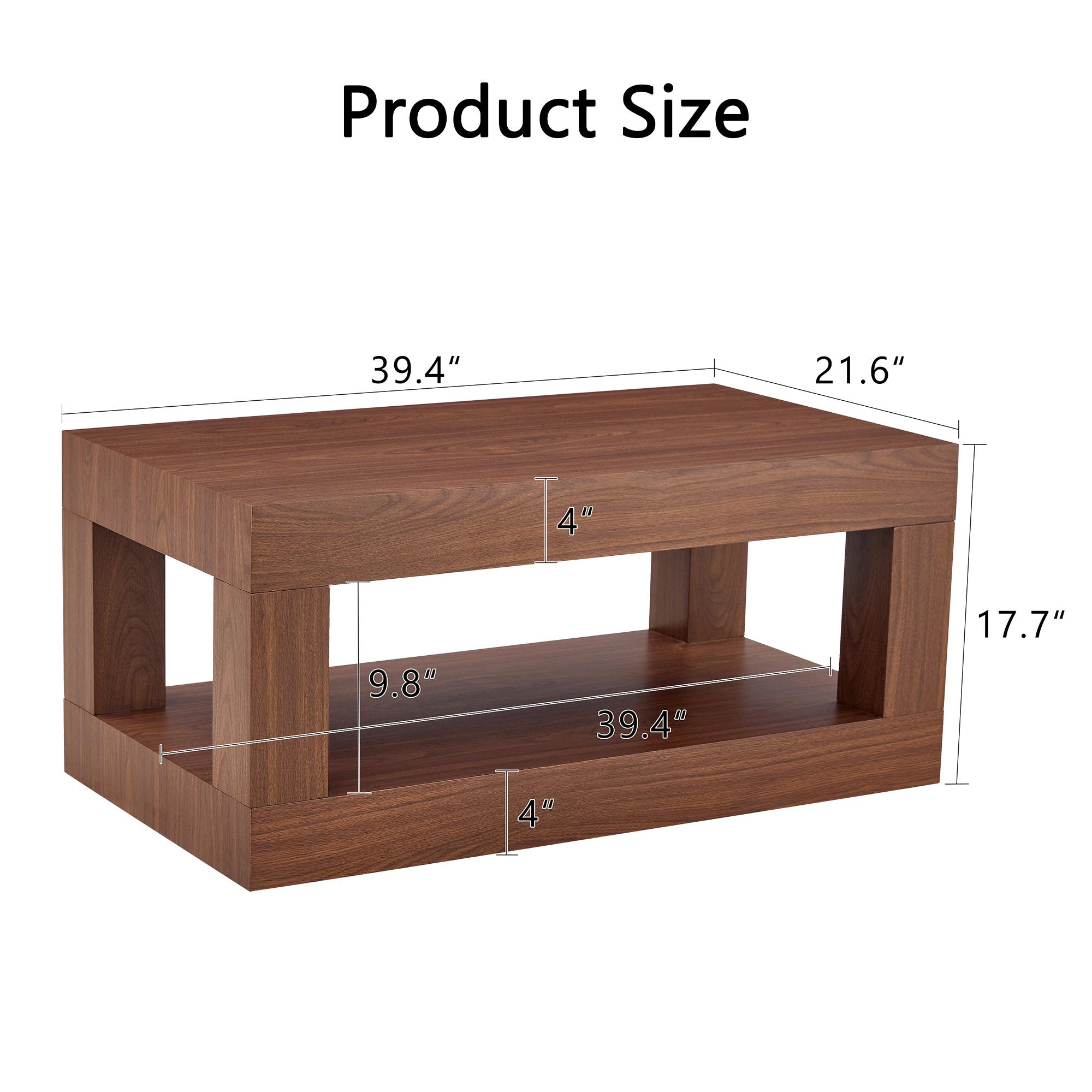 Modern 2-Tier Coffee Table for Living Room Furniture,Rectangular Center Table with Open Storage Shelf.The double layered coffee table is made of MDF material.Stable and Durable,Easy Assembly