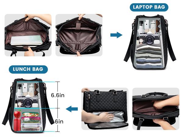 【Valentine's Day Gift】LOVEVOOK Lunch Tote Bag for Women, Laptop Bag with Insulated Lunch Compartment, Quilted Large Capacity Computer Handbag with Purse for Business, Work, Nurse, Office, Collage, Casual.