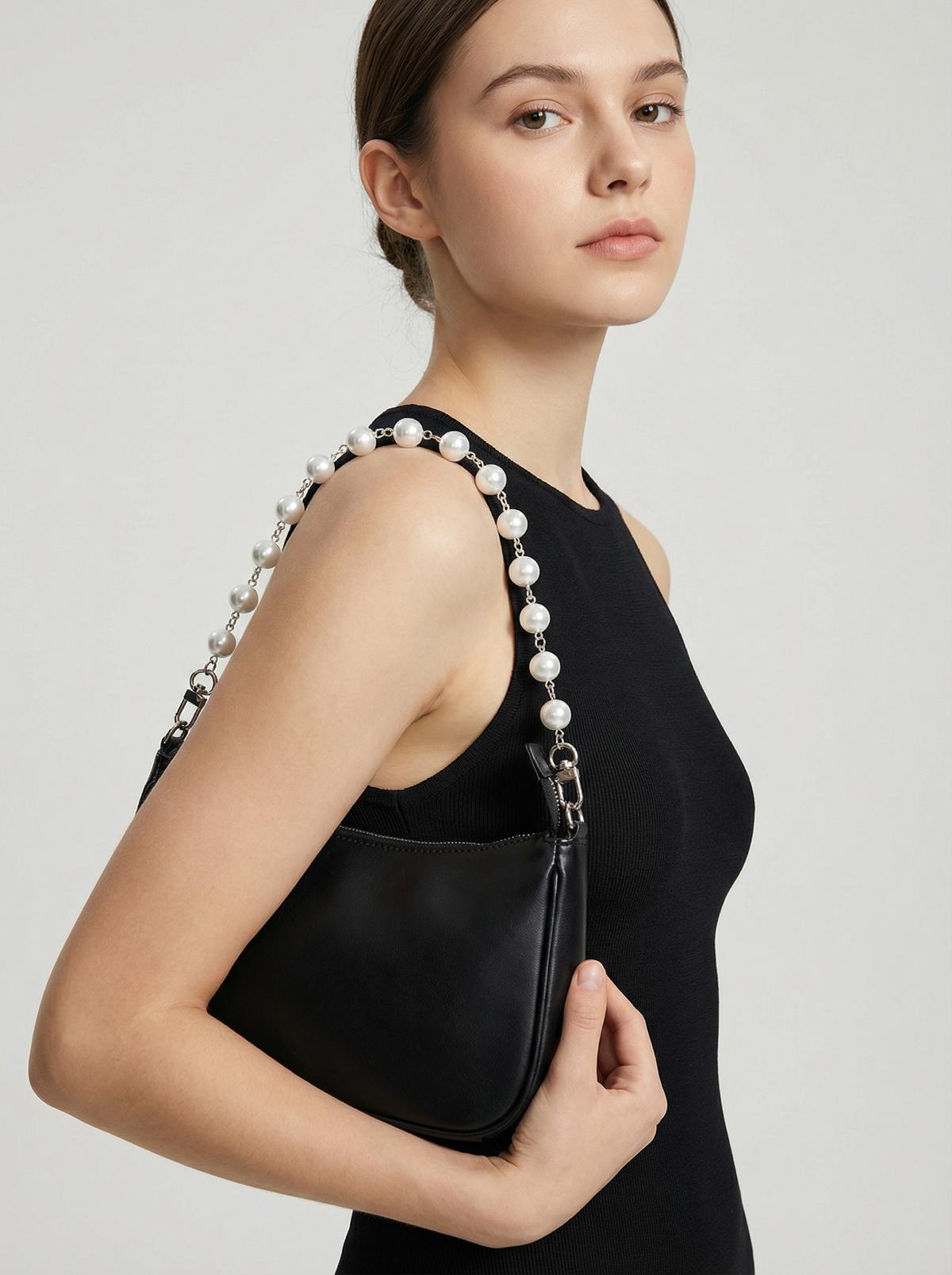 Faux Pearl Bag Chain Strap Silver Metal Decorative Purse Chain for Shoulder Bags Top Handle Mini Bags Handbag Accessory