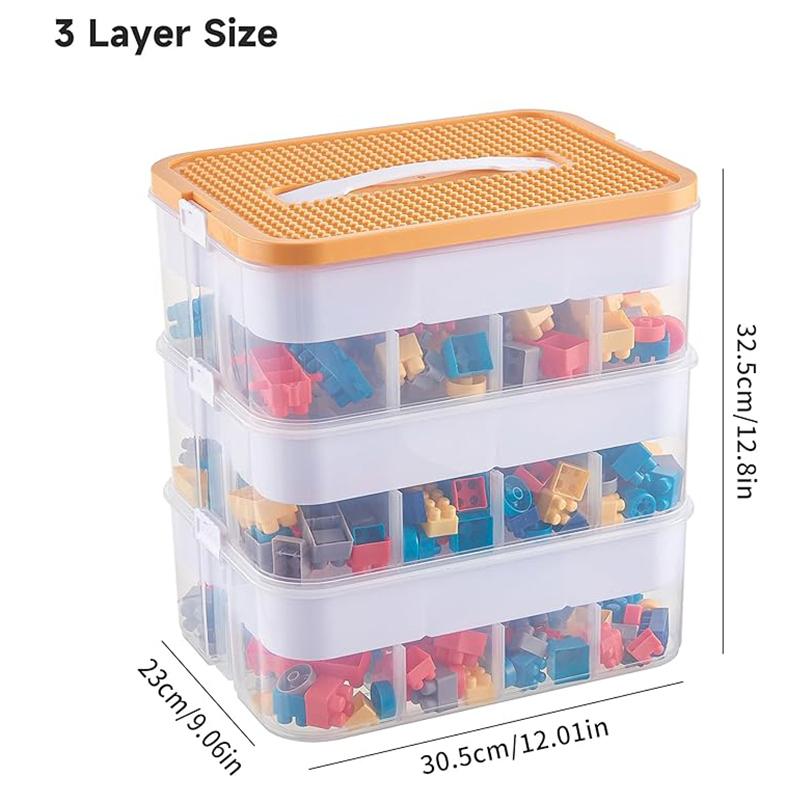 3-Layer Toy Storage Box, Plastic Organizer Bin, Home Organizer, Lego Brick Stackable Container, Game Room Storage Box, Fits Lego, Board Games, Mini Figures
