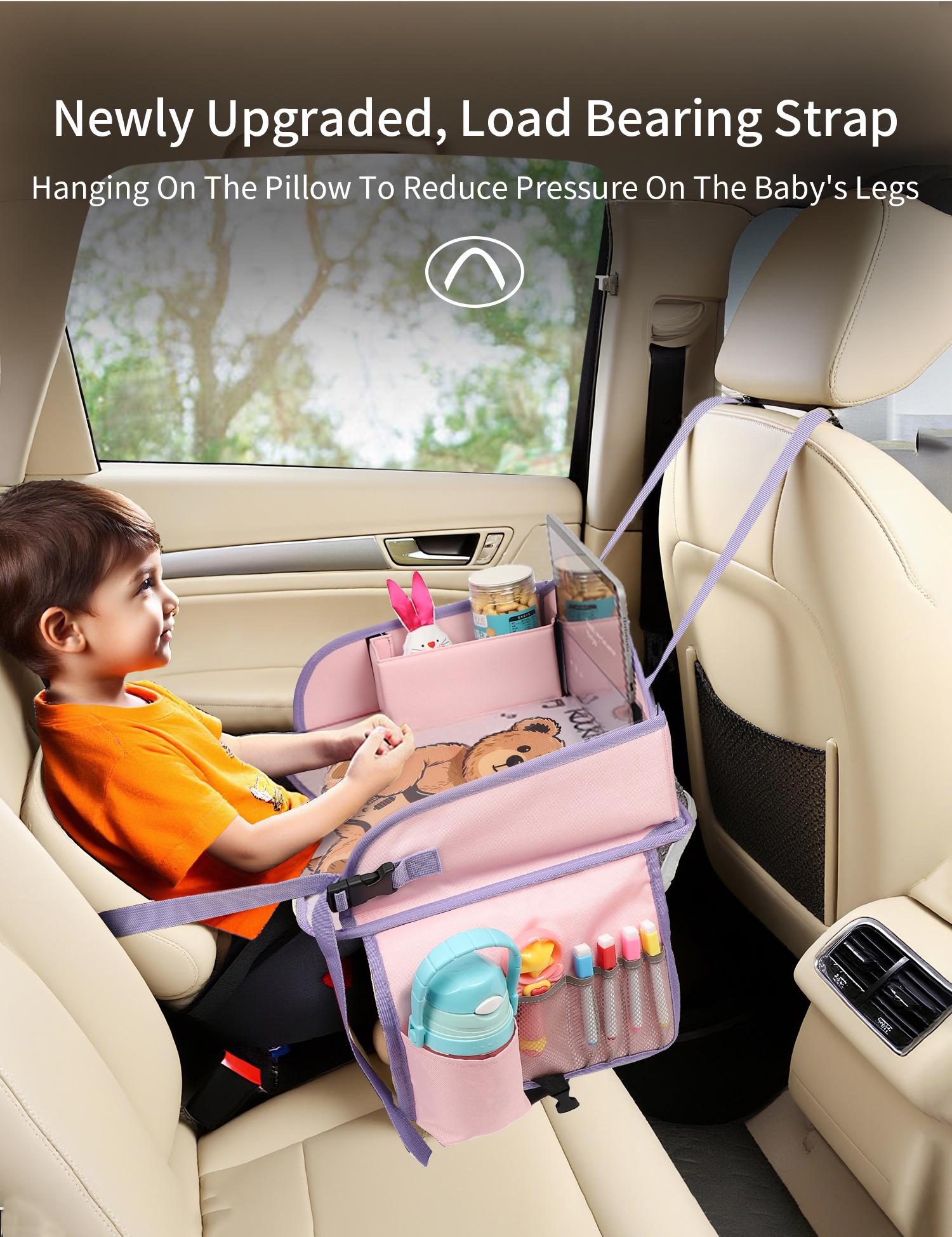 Car Seat Tray with Drawing Board and Compartments, Portable Kids Art Pad for Ages 3-8, Convenient Travel Accessory, Single Piece Design