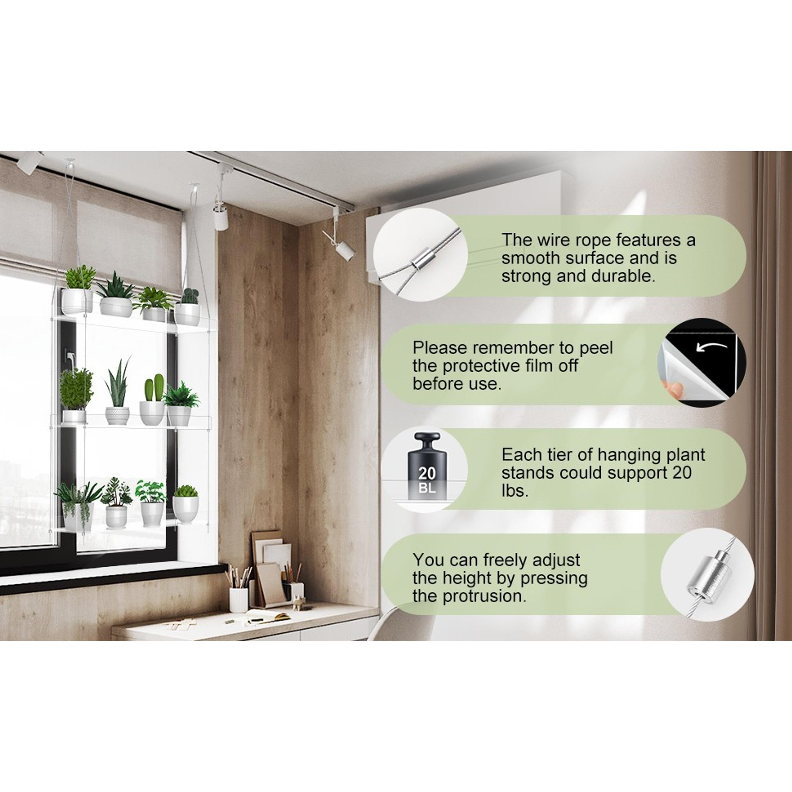 3-Tier Hanging Clear Plant Shelves for Windows, Acrylic Window Wall Plant Stand Shelf for Kitchen Indoor Gardens, Flower, Herb, Seedling Organization, and Pots Display, 16 Inch per Tier