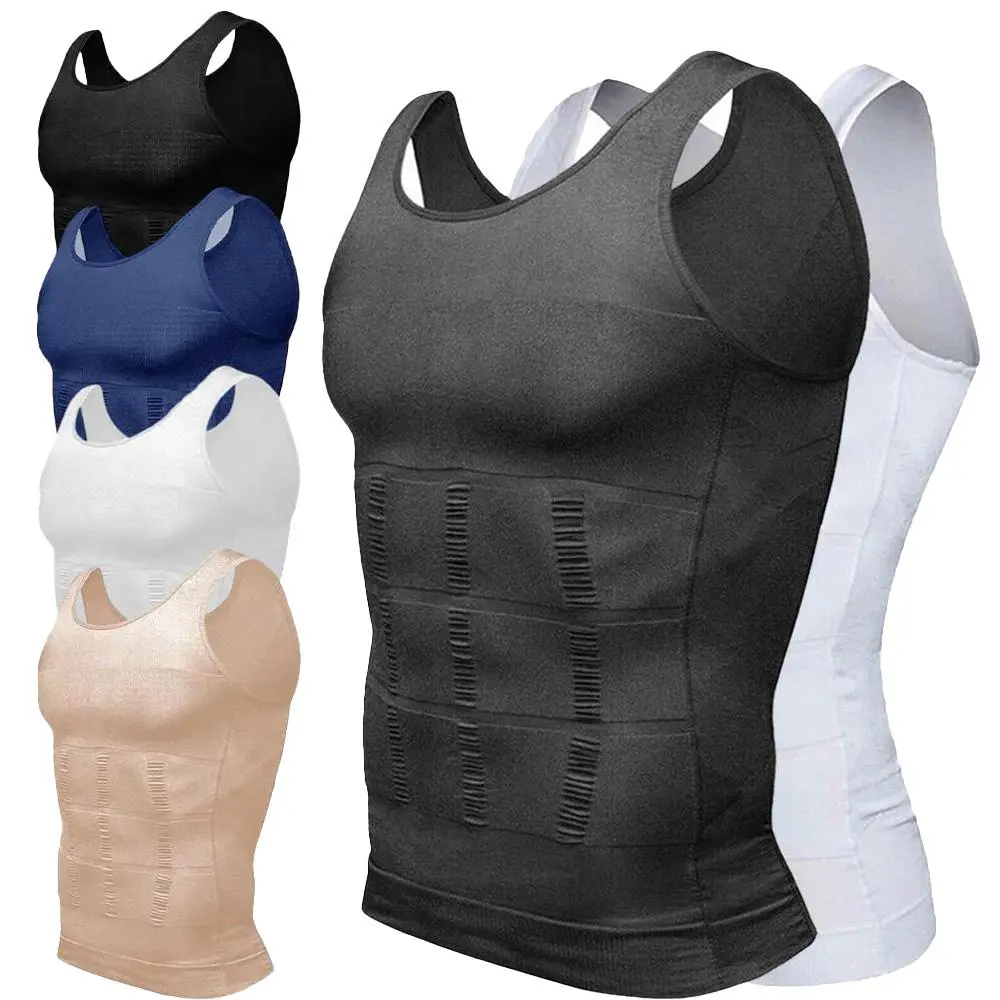 2/3/4 PACK Men's Compression Shirt, Tummy Control Body Shaper Tank Top, Gynecomastia Undershirt with Back Support, Slim Fit Workout Undergarment for Daily Gym