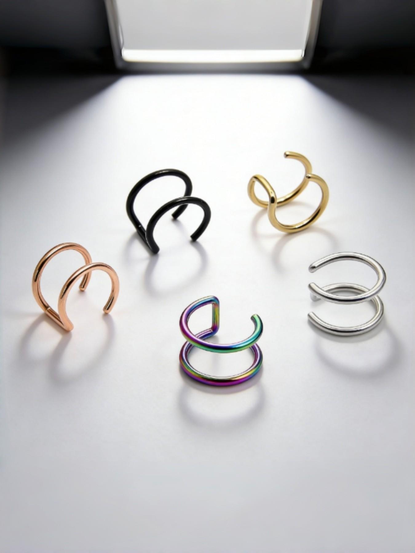 5Pcs U-Shaped Ear Cuff & Lip Clip Set – Rounded Tip Non-Scratch, No Piercing Cartilage Hoop, Fake Lip Ring, Adjustable 5 Colors, Singles Day New Year Gift