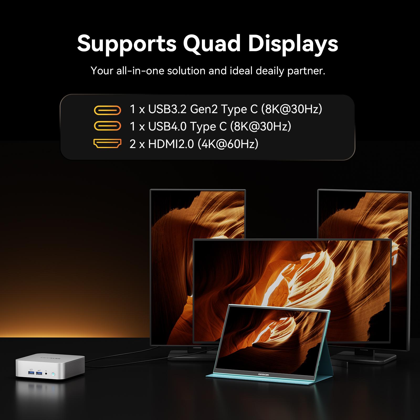 GEEKOM A8 MiniPC Ryzen 7 8745HS Cpu + Radeon 780M  16GB DDR5, 1TB NVMe SSD | 8K UHD, USB4, 2.5G LAN, 4 Displays | WiFi 6E, BT5.2 | Windows 11 Pro Mini Desktop Computer for Business, Home Office & Family