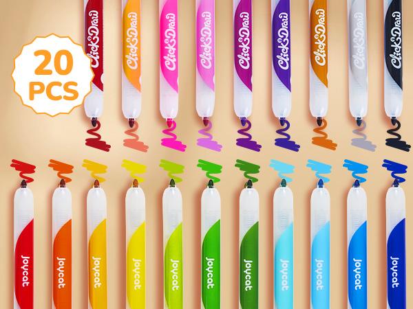 JoyCat Click Washable Markers with Retractable Tips, Ideal Arts and Crafts Supplies, Coloring Markers, Water Color Marker, Easter Gifts for Kids & Adults