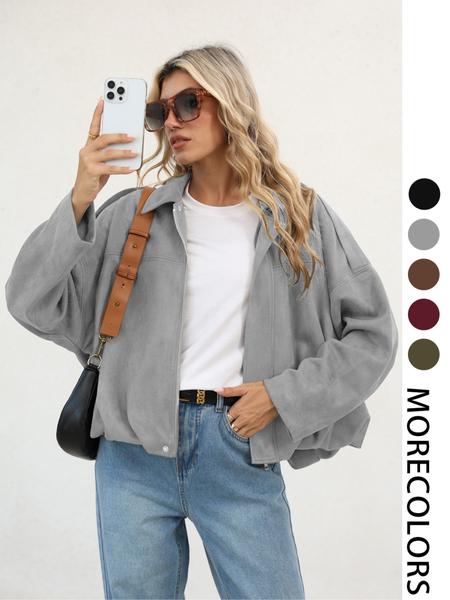 New Fall Winter Trendy Army Short Coat, Suede Velvet Loose Fit Women's Casual Jacket, Stylish Ladies Outerwear