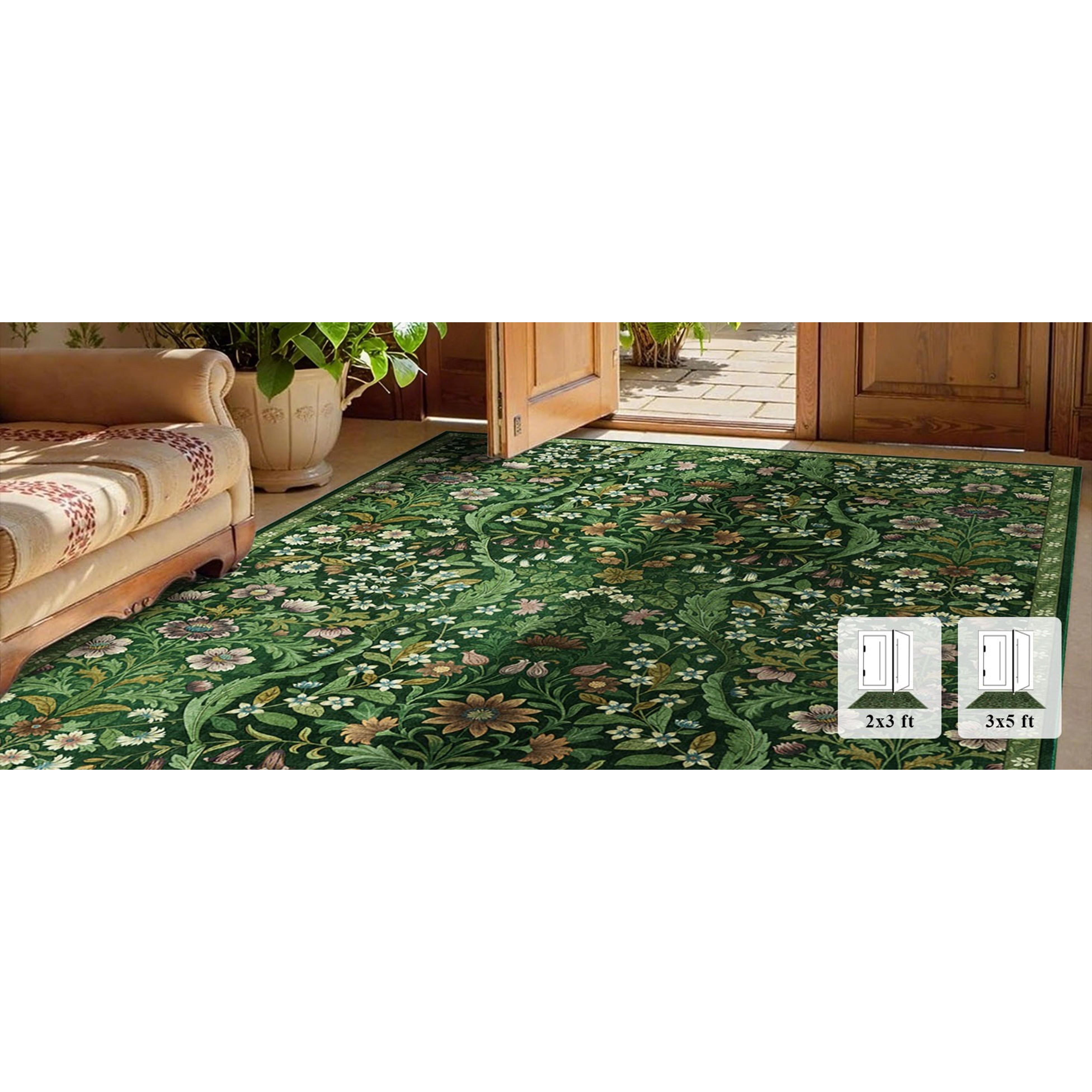 5×7 Dark Green Washable Floralbotanics Area Rug - Vintage Boho Soft Low-Pile Stainresist Non-Slip Carpet for Living Room, Bedroom, Home Decor, Rectangle 5×7 Dark Green Washable Floralbotanics Area Rug - Vintage Boho Soft Low-Pile Stainresist Non-Slip Carpet for Living Room, Bedroom, Home Decor, Rectangle
