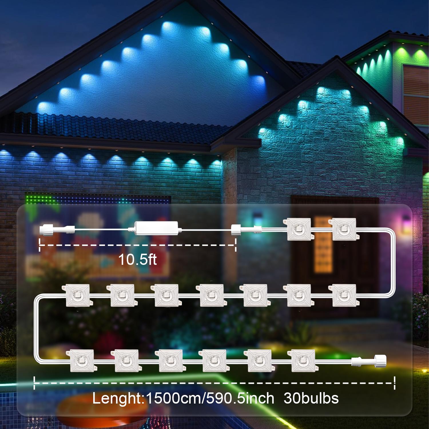 GALENTAL Permanent Outdoor Eaves Lights, Outdoor Lighting With RGB IC, Holiday Decorations for Party, Music Rhythm , Remote Control & Bluetooth APP Link, IP67 Waterproof, 50/100 Feet Length, Ideal for Festival and Daily Decor GALENTAL Permanent Outdoor Eaves Lights, Outdoor Lighting With RGB IC, Holiday Decorations for Party, Music Rhythm , Remote Control & Bluetooth APP Link, IP67 Waterproof, 50/100 Feet Length, Ideal for Festival and Daily Decor