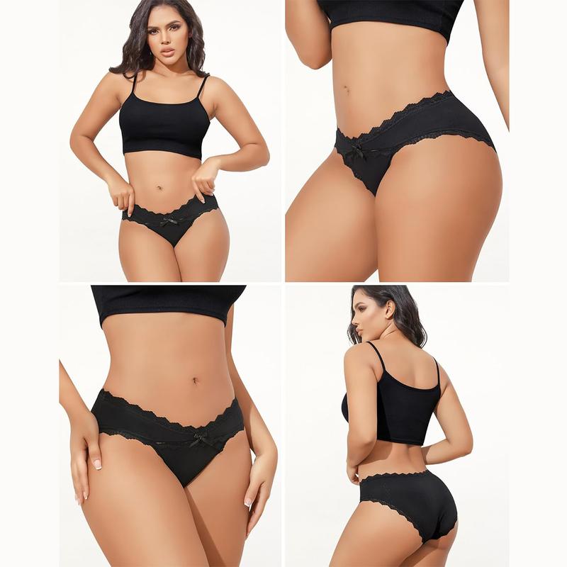 LEVAO Cotton Underwear for Women Cheeky Bikini Panties Ladies Fashion Lace Stretch Hipster Ladies Briefs 6 Pack