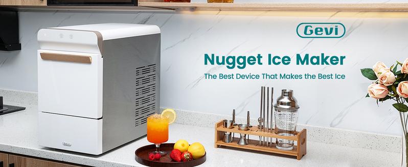【Springtok】Gevi Elegant Countertop Nugget Ice Maker | User-Friendly Self-Cleaning | Easy Water Refill | Luxurious Stainless Design in white&black