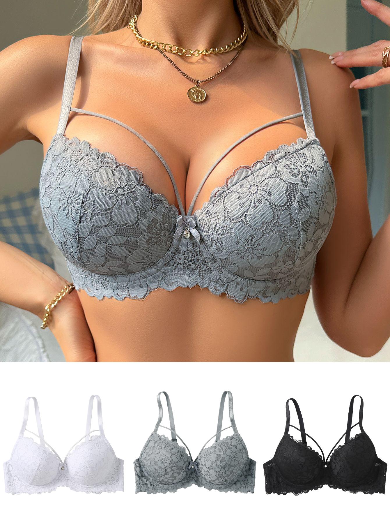 Ecomilky 3-Pack Women's Floral Lace Push Up Bra, Adjustable Strap Underwire Bra, Soft Comfortable Breathable Lingerie for All Seasons Womenswear bra bras for women