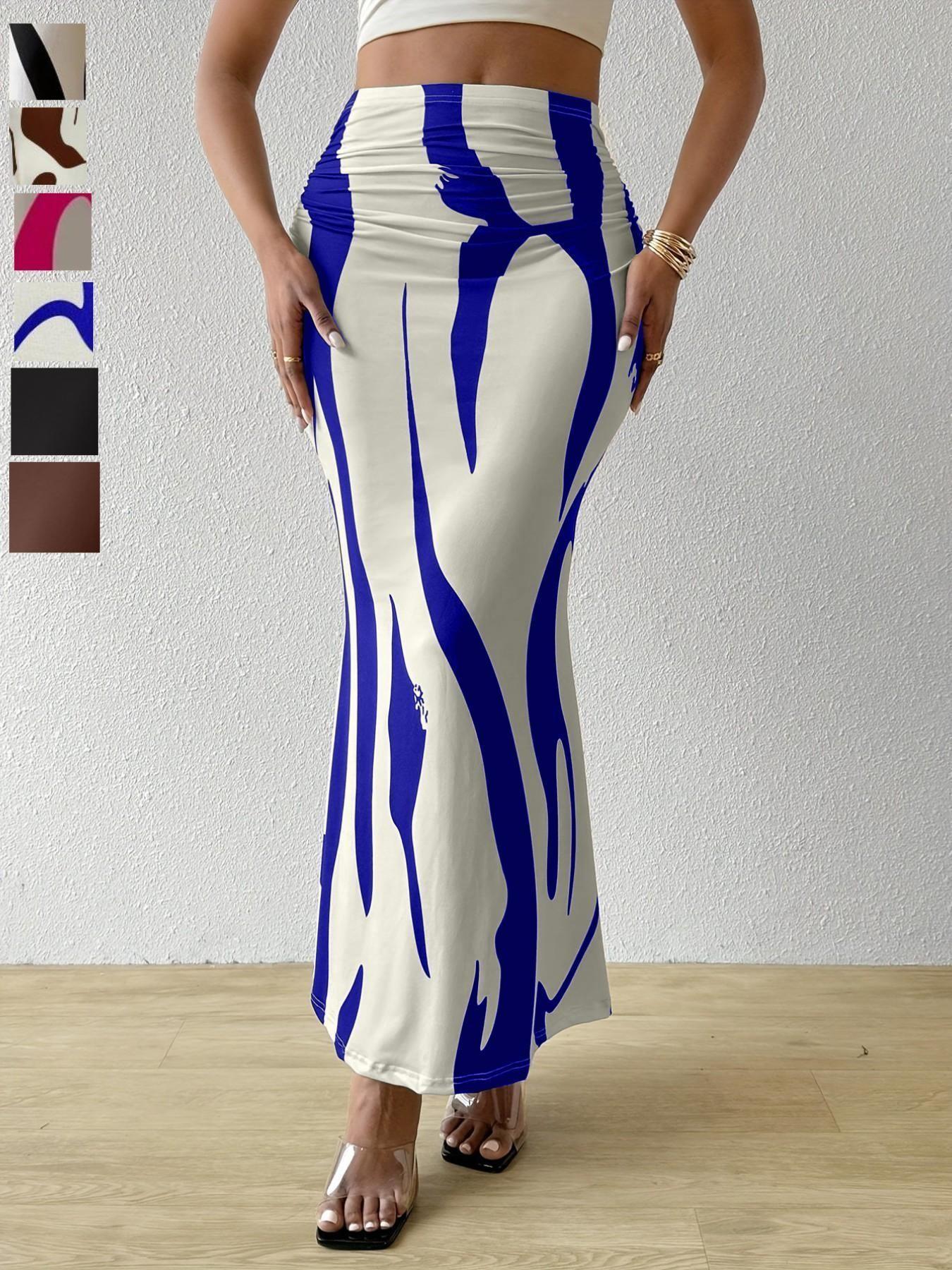 Zebra Stripe High Waist Mermaid Maxi Skirt, Slim-Fitting Sexy Long Skirt for All Seasons, Trendy Casual Wear with Multiple Color Options