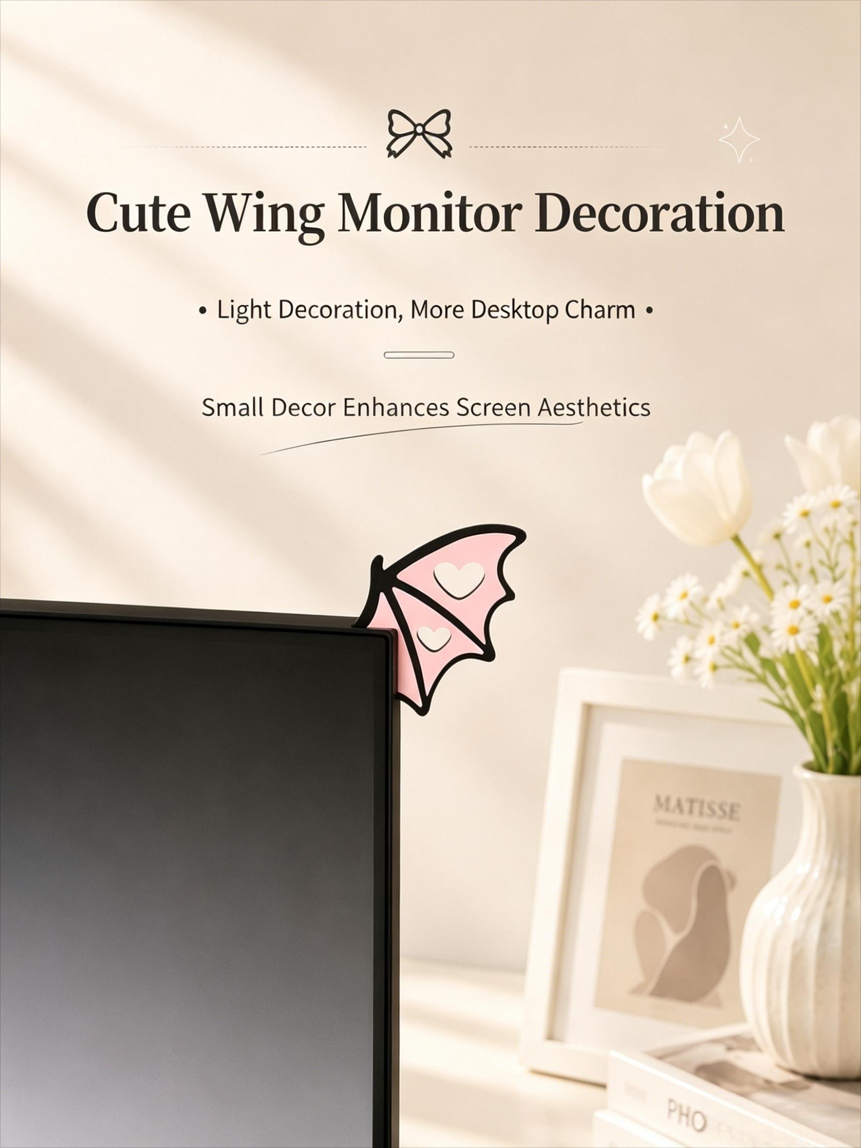 Gothic Bat Wings Screen Decor | Kawaii Gaming Setup Accessories | Cool Devil Wings for Computer & Car Screen | Spooky Cute Desk Aesthetic Ornament