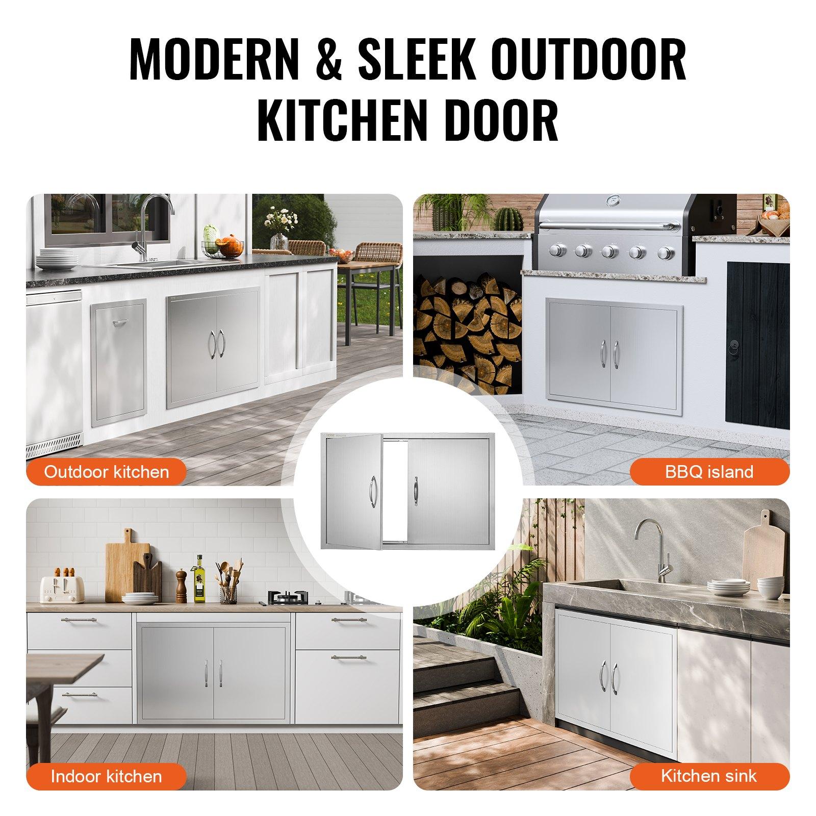 【Summerfinds】VEVOR Stainless Steel Double Vertical Wall BBQ Access Door, 35Wx24H in Flush Mount Door with Handles, for BBQ Island, Grilling Station