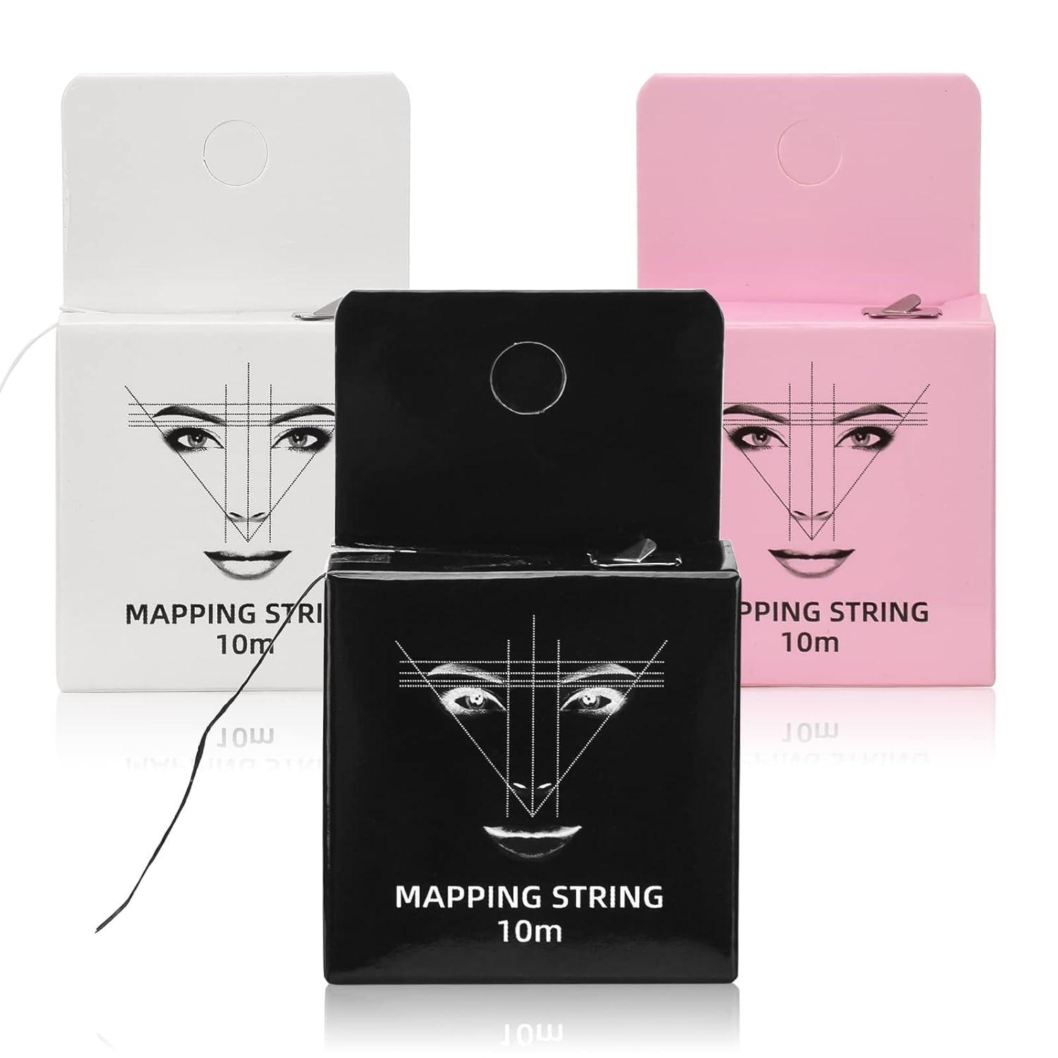 ATOMUS Eyebrow Mapping String 3 Pack Pre-inked 10m(32ft) Microblading String for Brow Marking 3 Colors Black White Pink Measuring String for Eyebrow Makeup Eyebrow Makeup Tool