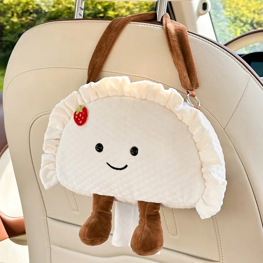 Cute Dumpling Plush Hanging Car Tissue Box, Cartoon Vehicle Napkin Holder Pouch, Lovely Car Interior Decor Accessory for Women