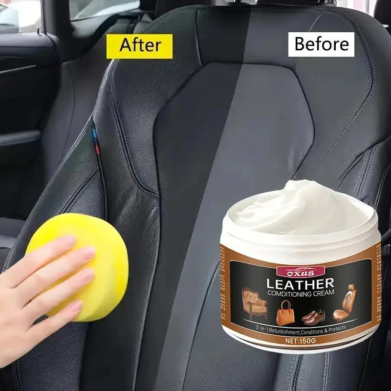 Car Leather Seat Conditioner Cream - Auto Interior Restorer for Sofa, Bag, Jacket | Plastic & Leather Care Oil, Nourishing Treat
