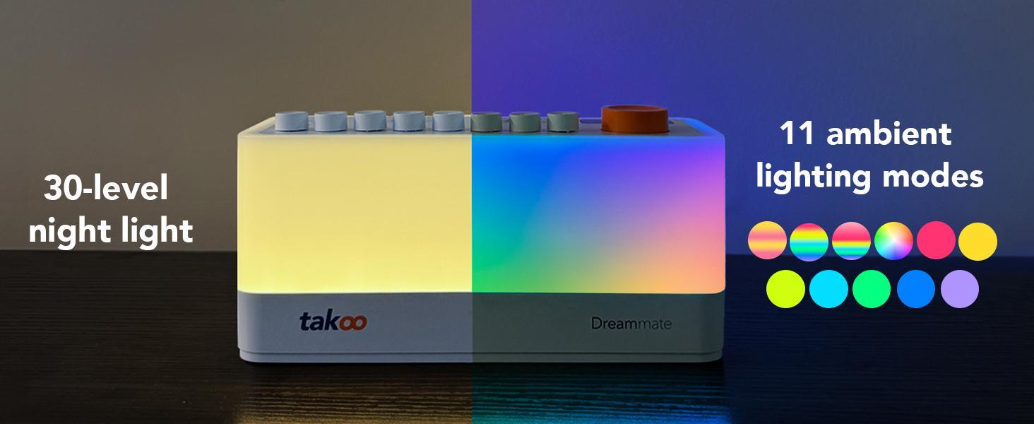 Takoo White Noise - Mixable 3 in 1 Speaker - Portable Sleep Aid, Sound Machine, 8 Adjustable Nature Sounds, Bluetooth Speaker, 30-Level Night Lights, 11 LED Ambient Breathing Lights, Timer, Bedroom Gadgets, Baby, Nursing, toddlers
