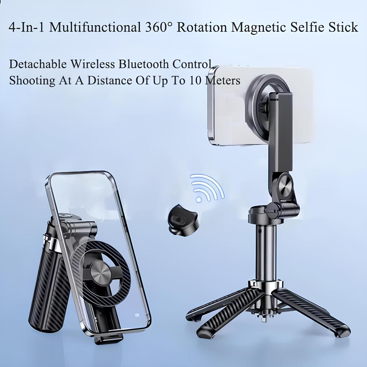 4-in-1 Multifunctional Magnetic Selfie Stick 360° Rotation Bluetooth Control Phone Holder for Vlogging Travel Gadgets Cellphone Camera Accessories Cordless Tripod Stabilizer