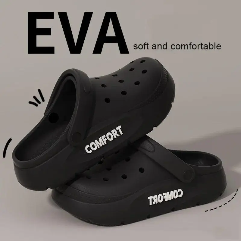 Summer Unisex Non Slip Perforated Shoes for Outdoor Leisure Thick Soled Hollow Slippers for Home Use Soft Soled EVA Couple Shoes