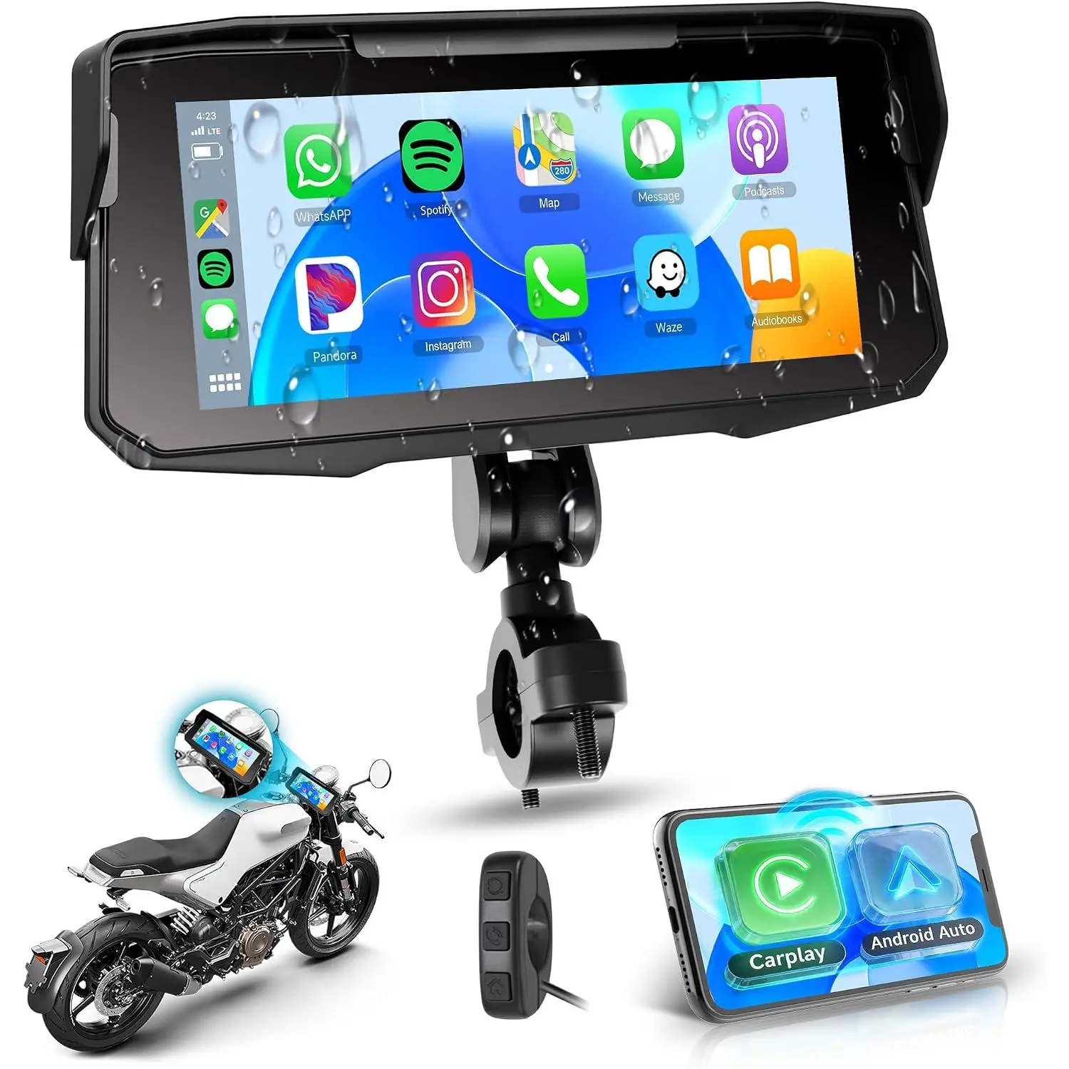 Rimoody 6.86″ Wireless CarPlay & Android Auto Screen – IP67 Waterproof, 1000 Nits HD Display, 5GHz/2.4GHz WiFi, Physical Control Buttons, Adjustable Stand, TPMS Ready (Sensor Sold Separately), Universal Fit for All Vehicles