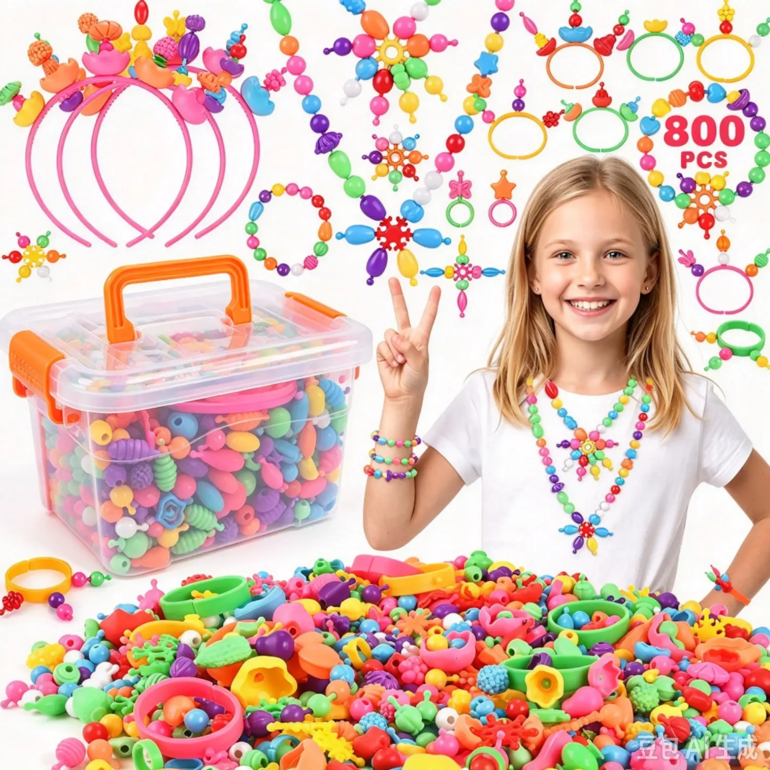 Girls Jewelry Making Kit | 808 Pcs Pop Snap Beads for DIY Bracelets & Necklaces, Arts & Crafts Set with Storage Box, Bead Kits, Christmas Gift