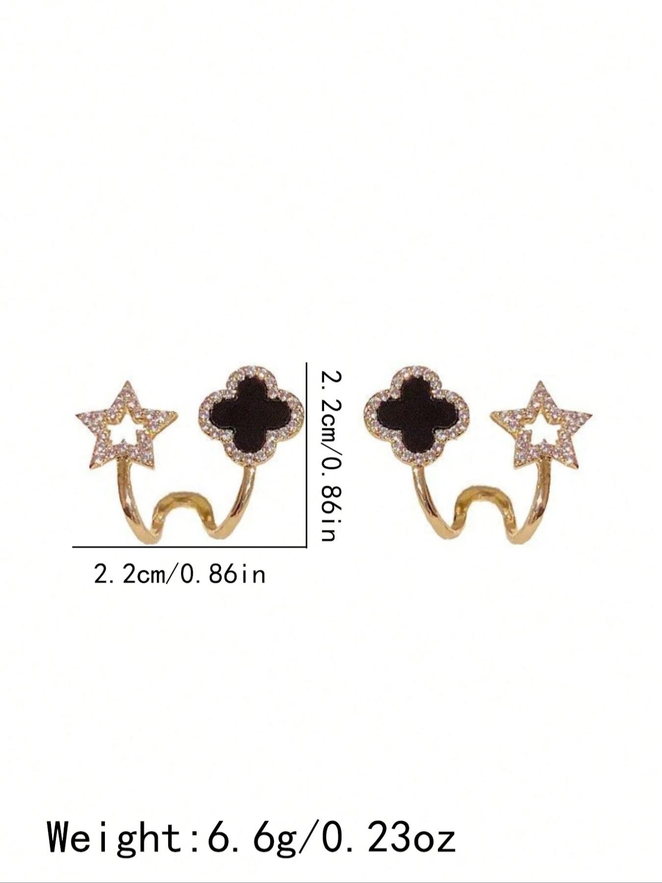 Star Four-Leaf Flower Earrings, Asymmetrical Design for Women, Unique Daily Wear Jewelry, Fashionable Ear Studs for Everyday Use